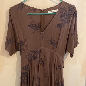 Brown w/ blue flower embroidered maxi dress